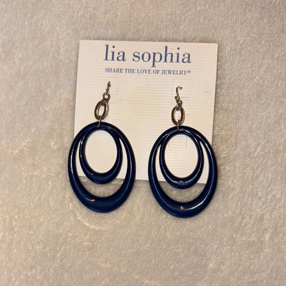 Navy Blue Hoop Plastic Earrings